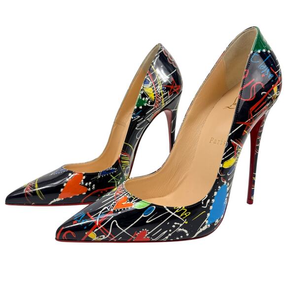 Christian Louboutin So Kate Graffiti Patent Leather Pumps Black Size 39.5 - Picture 3 of 9